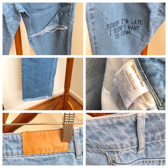 Noisy May Mom Jeans Scribble Detail Raw Hem - Picture 8 of 8